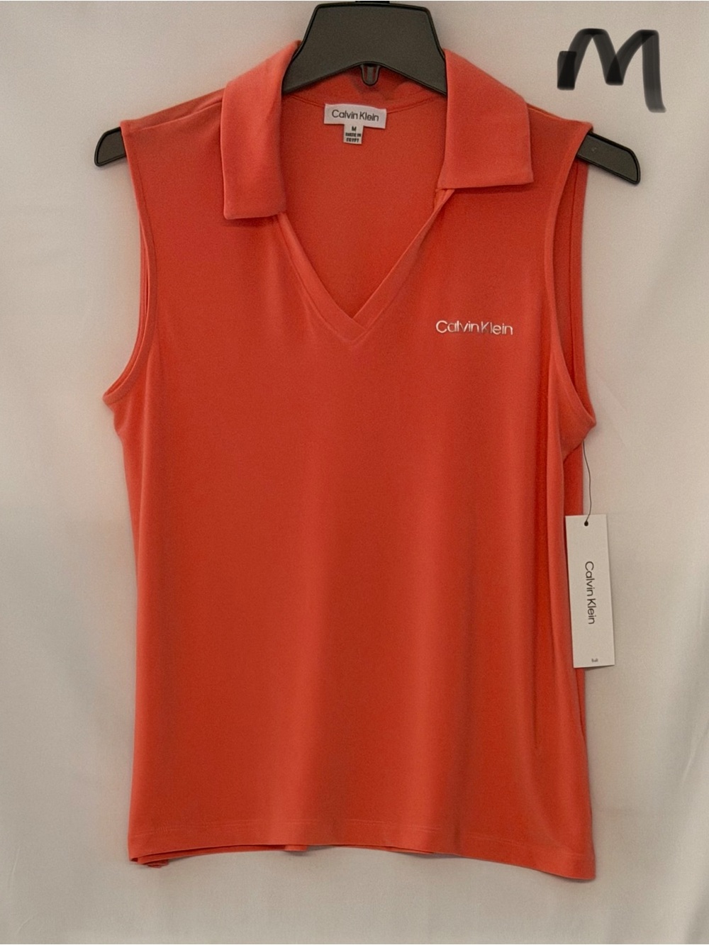 Calvin Klein Coral V-Neck Sleeveless Polo Tank Top